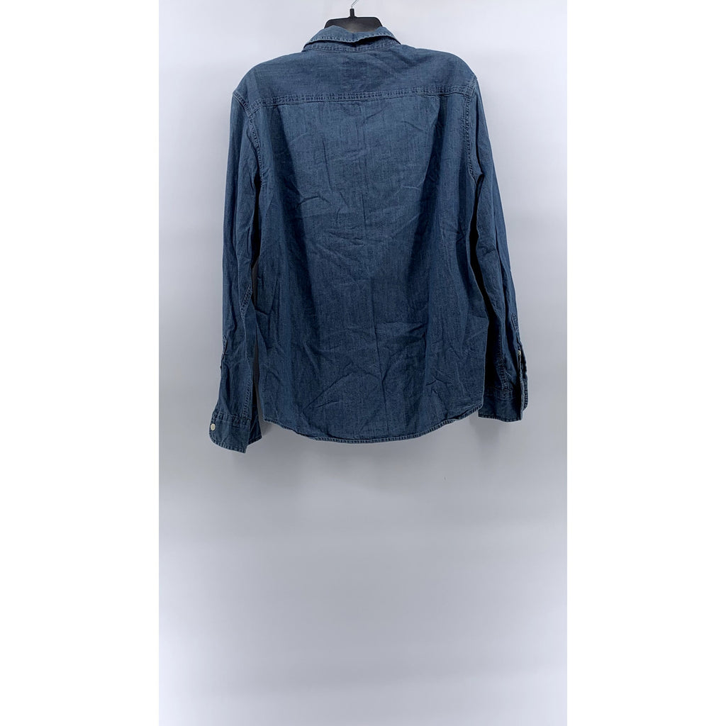 AMERICAN EAGLE Men's Blue Denim Button-Up Long Sleeve Regular-Fit Shirt SZ L