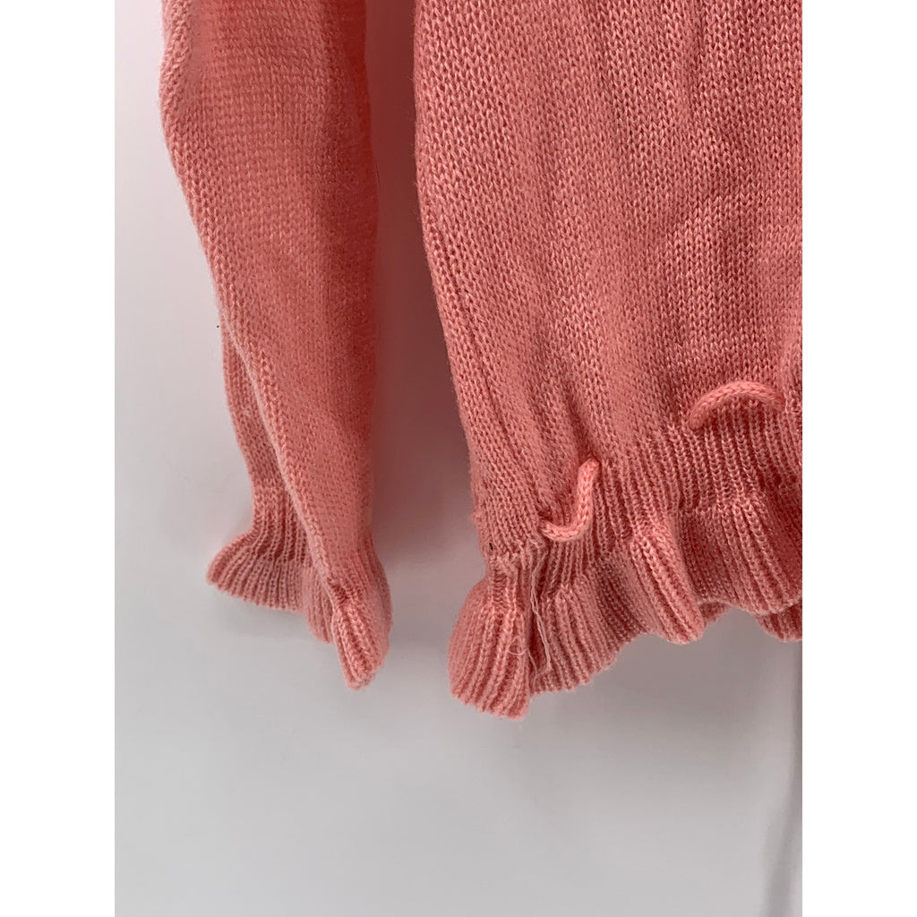 BERRIES Women's Vintage Pink Knit Floral Cutout Long Sleeve Ruffle Sweater SZ L