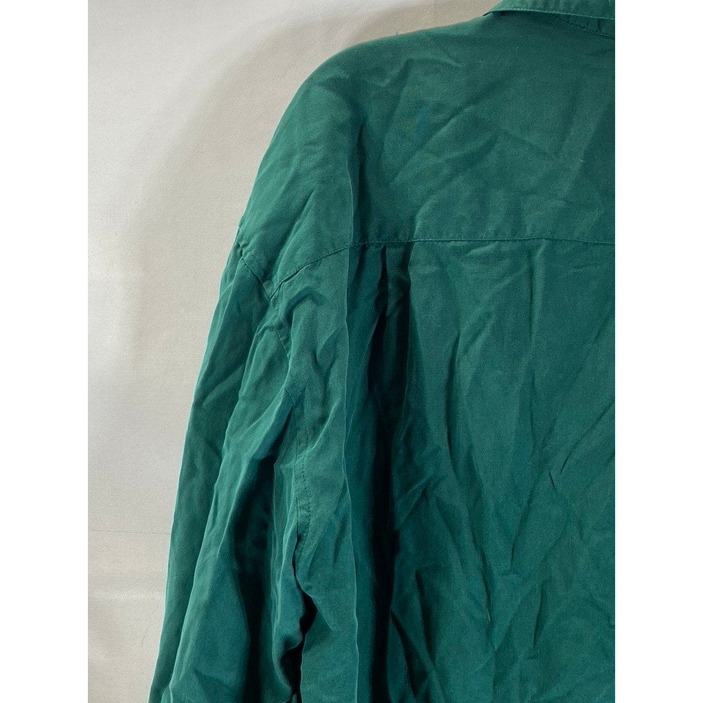 B. MOSS Women's Dark Green Flap Chest Pocket Button-Up Long Sleeve Silk Top SZ L
