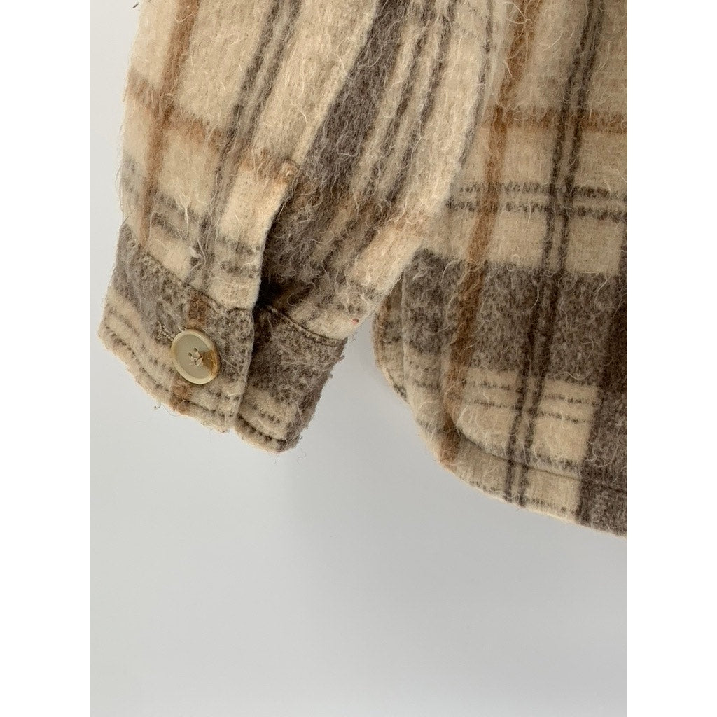 ZARA Women's Brown Plaid Button-Up Long Sleeve Oversized Shirt Jacket SZ S
