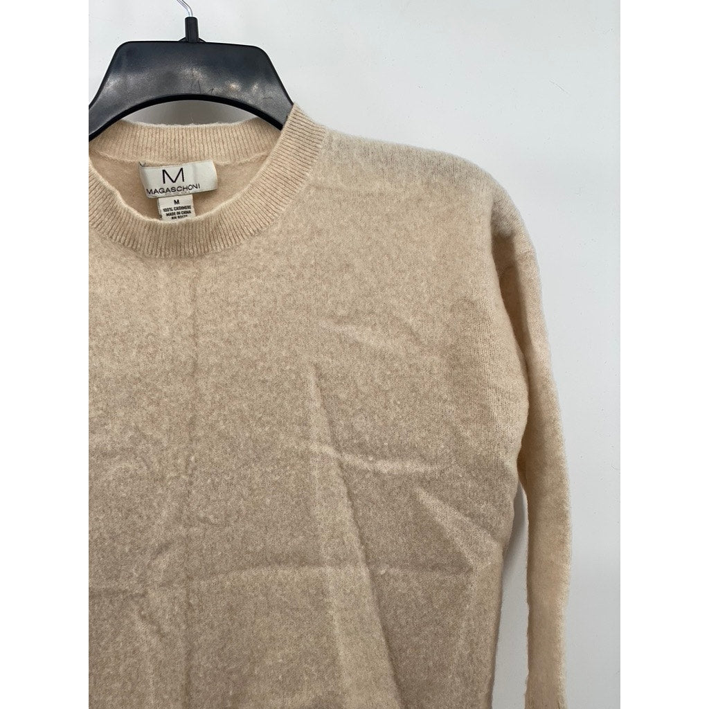 M MAGASCHONI Women's Beige Cashmere Crewneck Long Sleeve Sweater SZ M