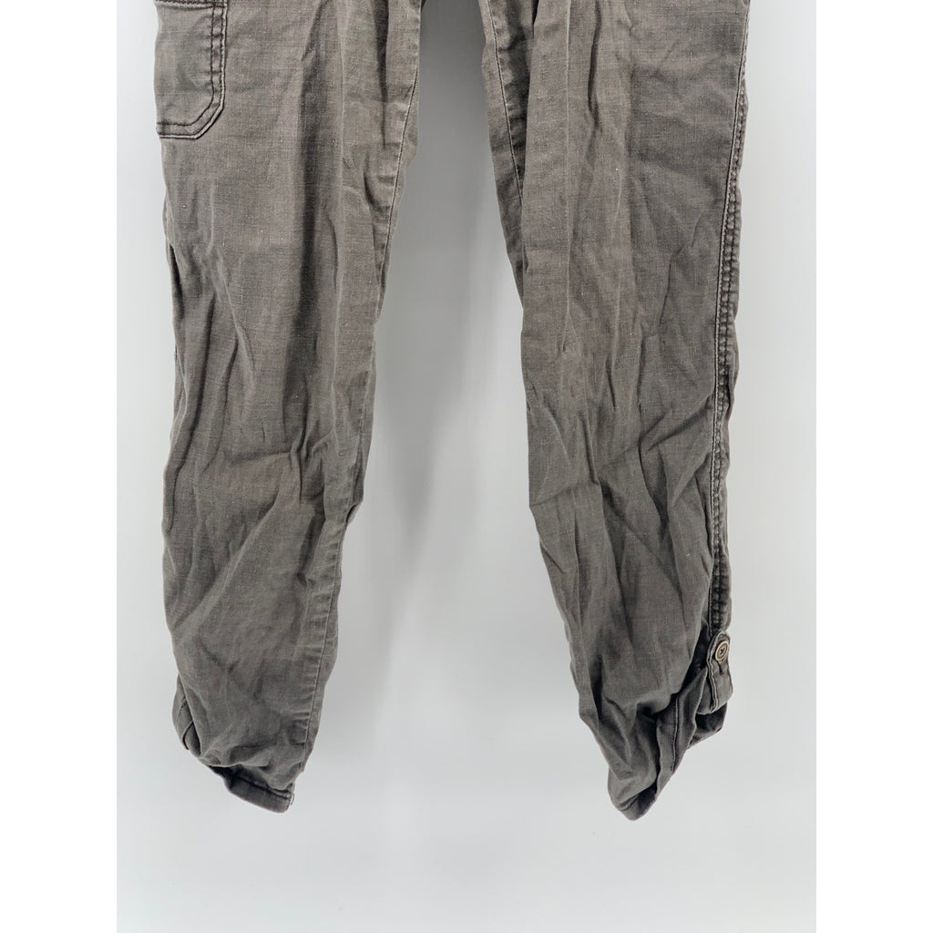 LEVEL 99 Women's Washed Gray Linen-Blend Cropped Cargo Pants SZ 26
