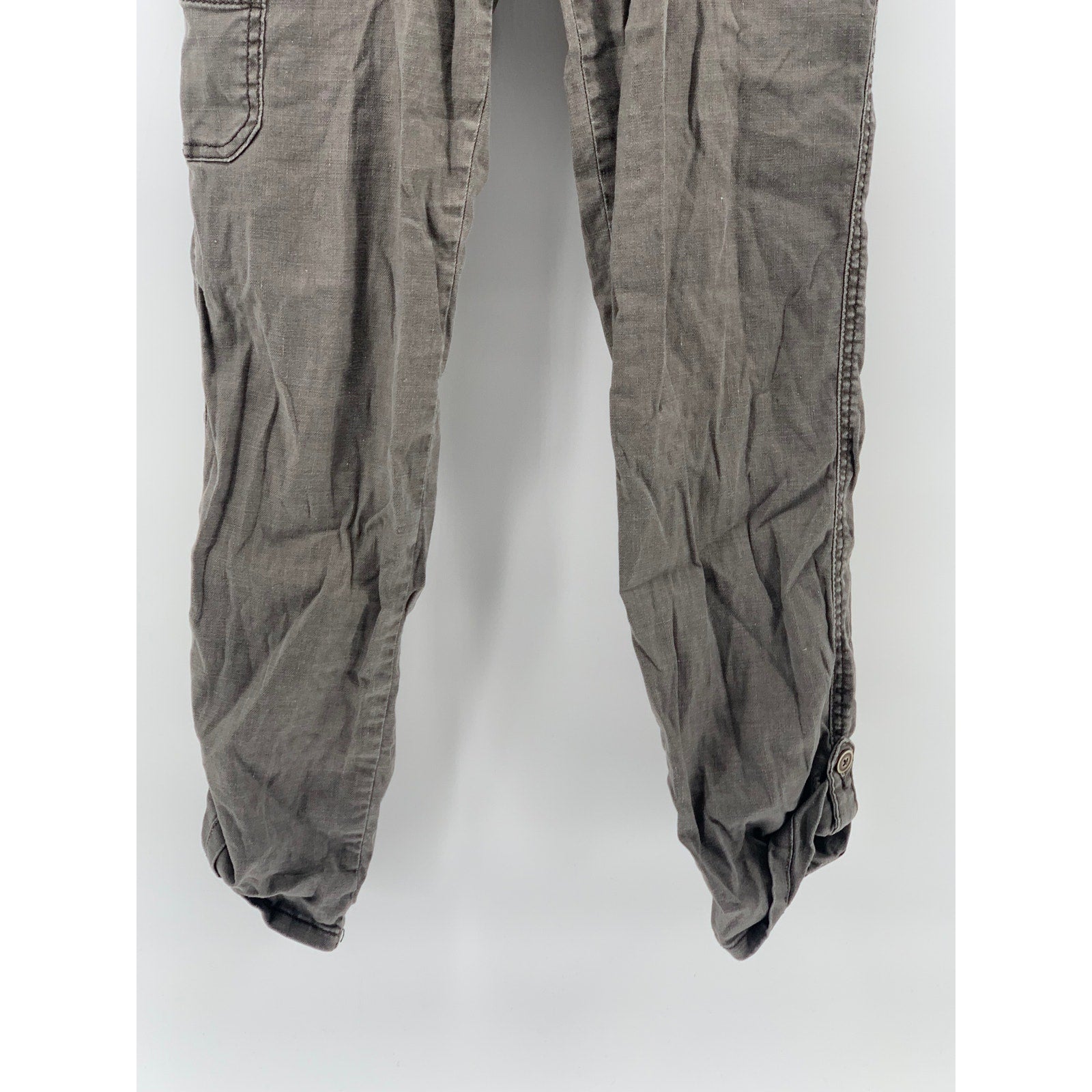LEVEL 99 Women's Washed Gray Linen-Blend Cropped Cargo Pants SZ 26