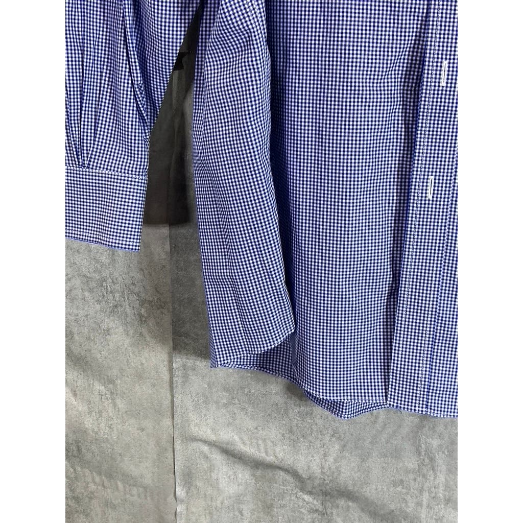 BROOKS BROTHERS Men's Blue Gingham Regular-Fit Non-Iron Dress Shirt SZ 16.5/32