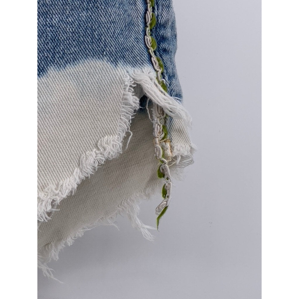 FREE PEOPLE Women's Blue-White Bleached Raw-Hem Distressed Cut-Off Shorts SZ 27