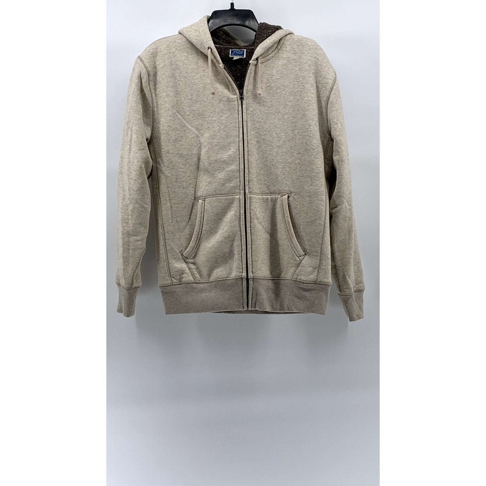 J.CREW Men's Beige Marled Brushed Fleece Sherpa-Lined Zip-Up Hooded Sweater SZ S