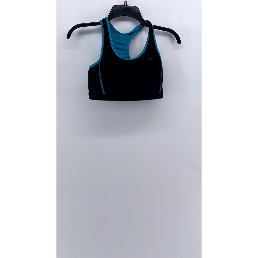 CHAMPION Women's Blue-Black Reversible Racer-Back Sports Bra SZ S