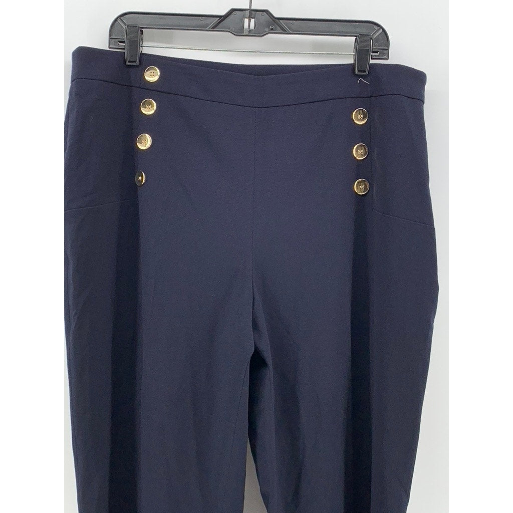 BAR III Women's Navy Gold-Tone Button Pants SZ 16