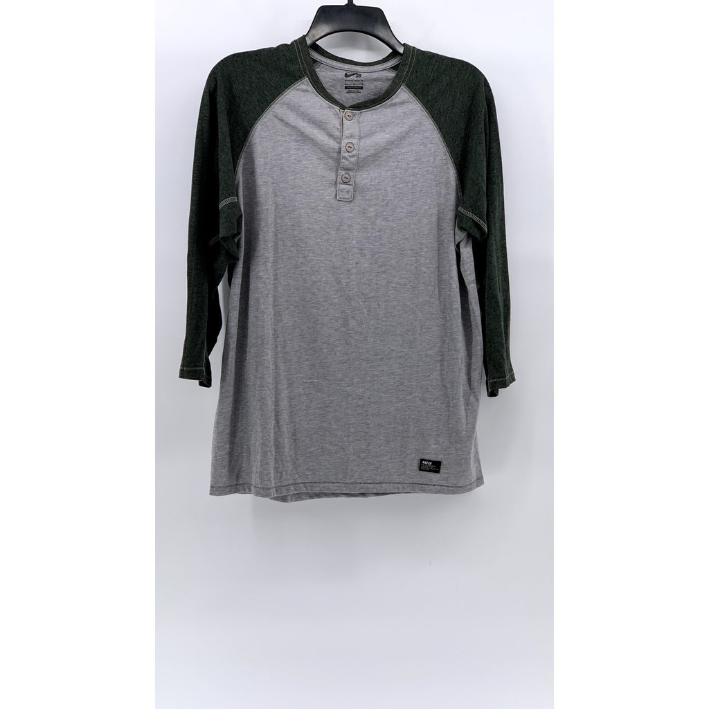 NIKE SB Men's Green- Heather Gray Colorblock Long Sleeve Henley T-Shirt SZ M