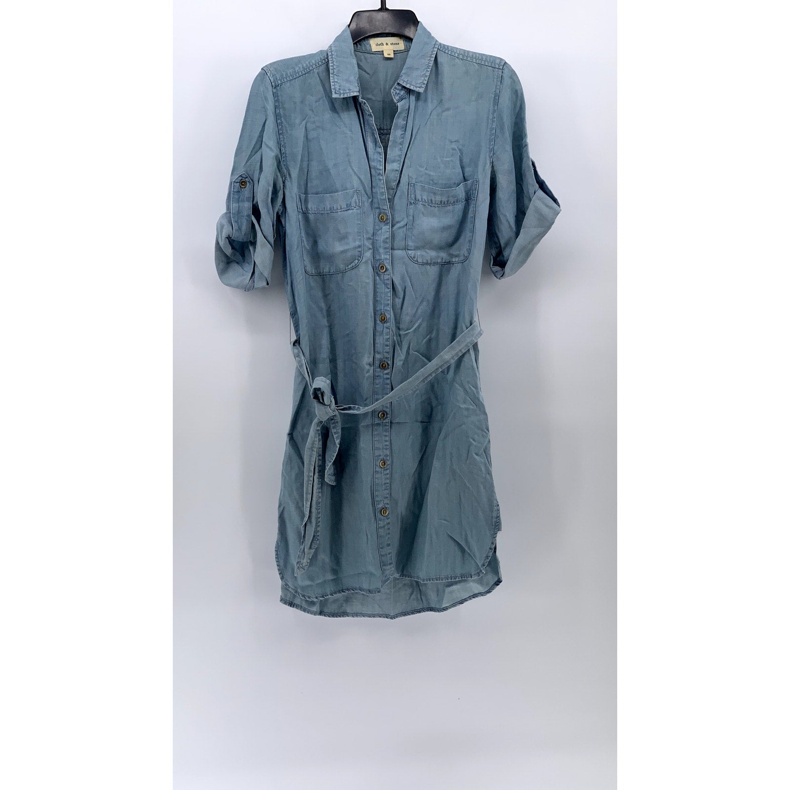 CLOTH & STONE Women's Blue Button-Up Knee Length Belted Dress SZ XS