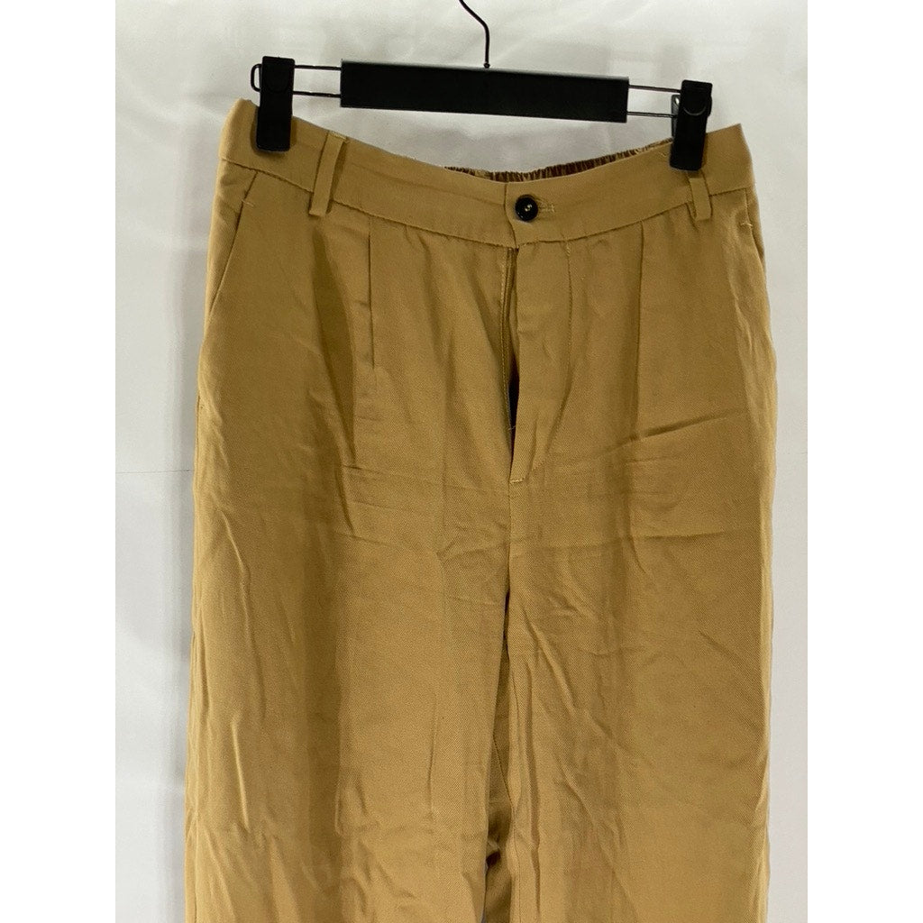 ZARA Women's Tan Cuffed Cropped Trousers SZ XS