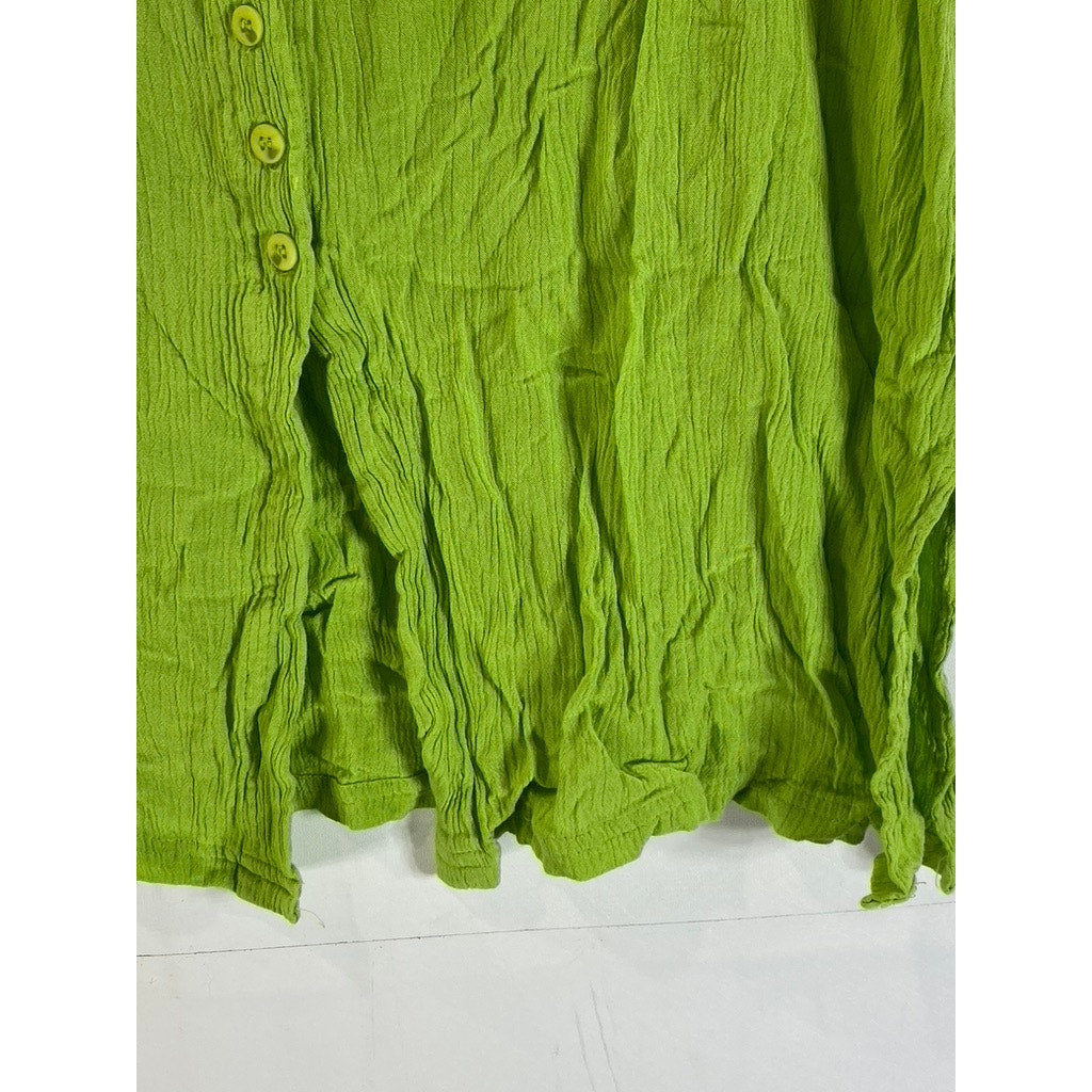 METRO COLLECTION New York 10001 Women's Green Button-Up Short Sleeve Top SZ L