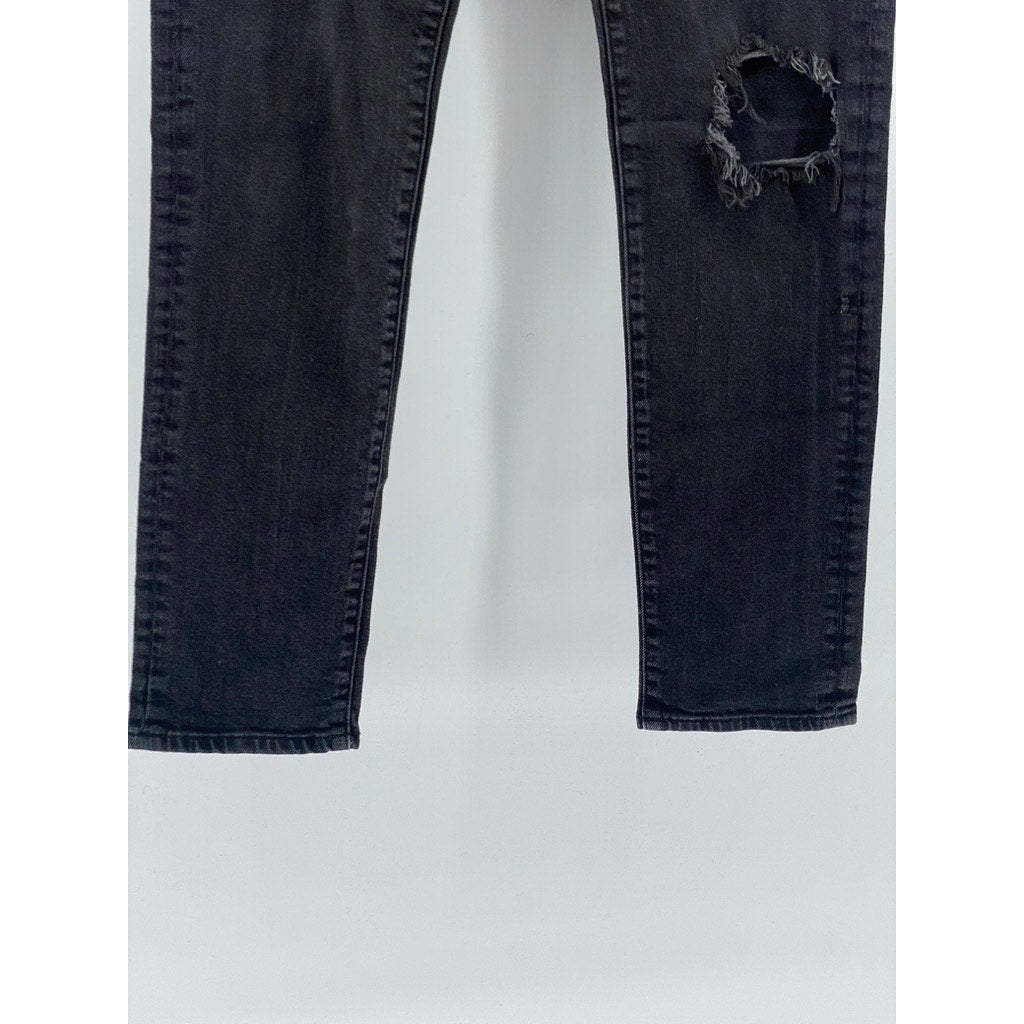 H&M Women’s Washed Black Button-Fly Distressed Slim & Denim Jeans SZ 32