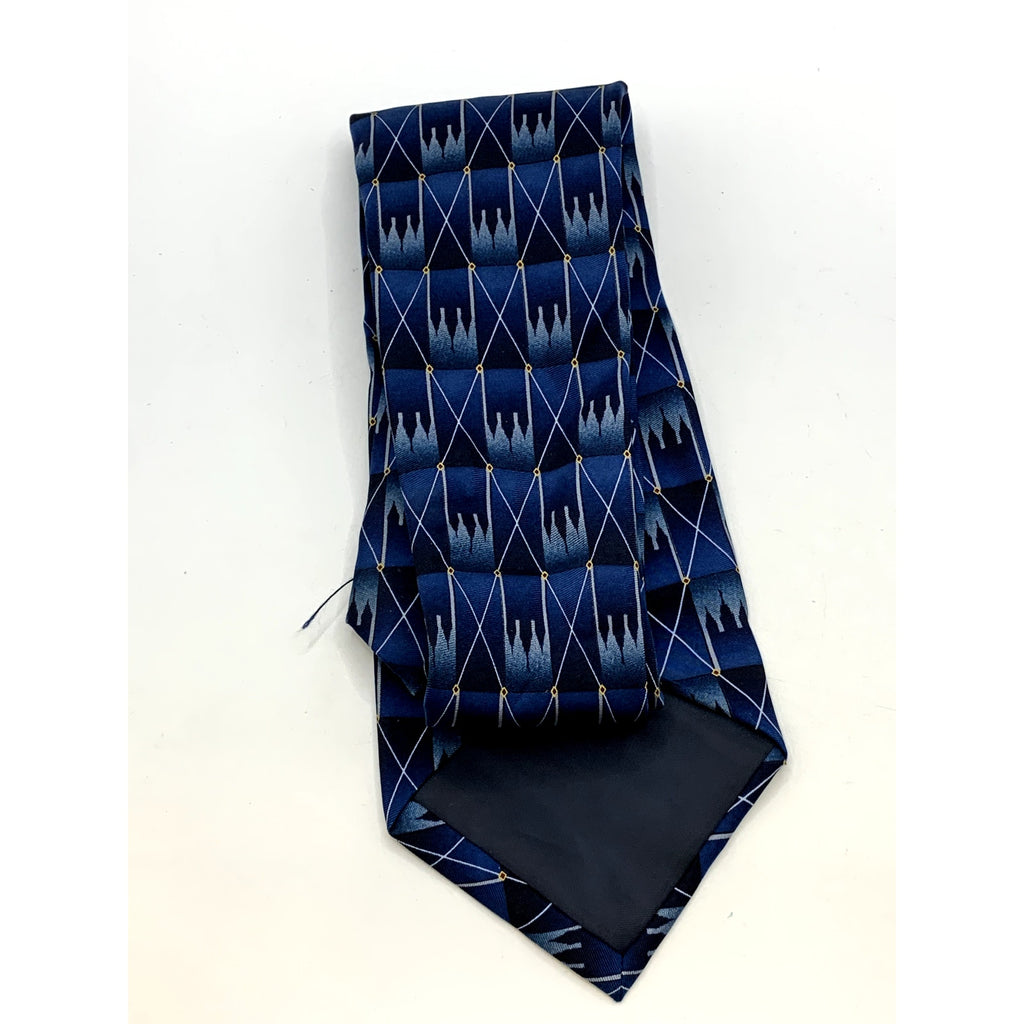 EAGLE NECKWEAR Men's Navy Blue Castle Design Abstract Regular Tie