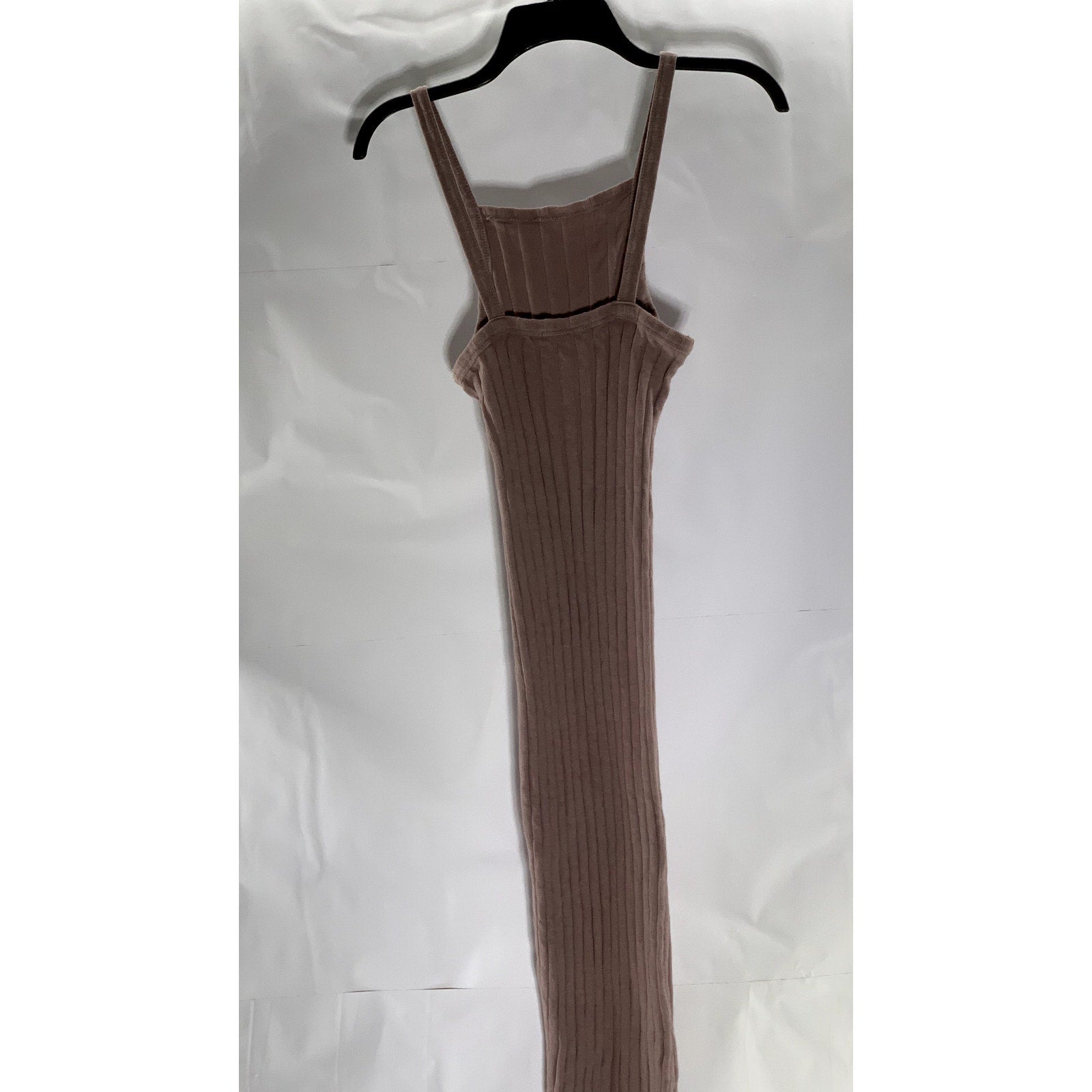 ZARA Women's Taupe Ribbed Straight-Neck Sleeveless Midi Bodycon Halter Dress SZS