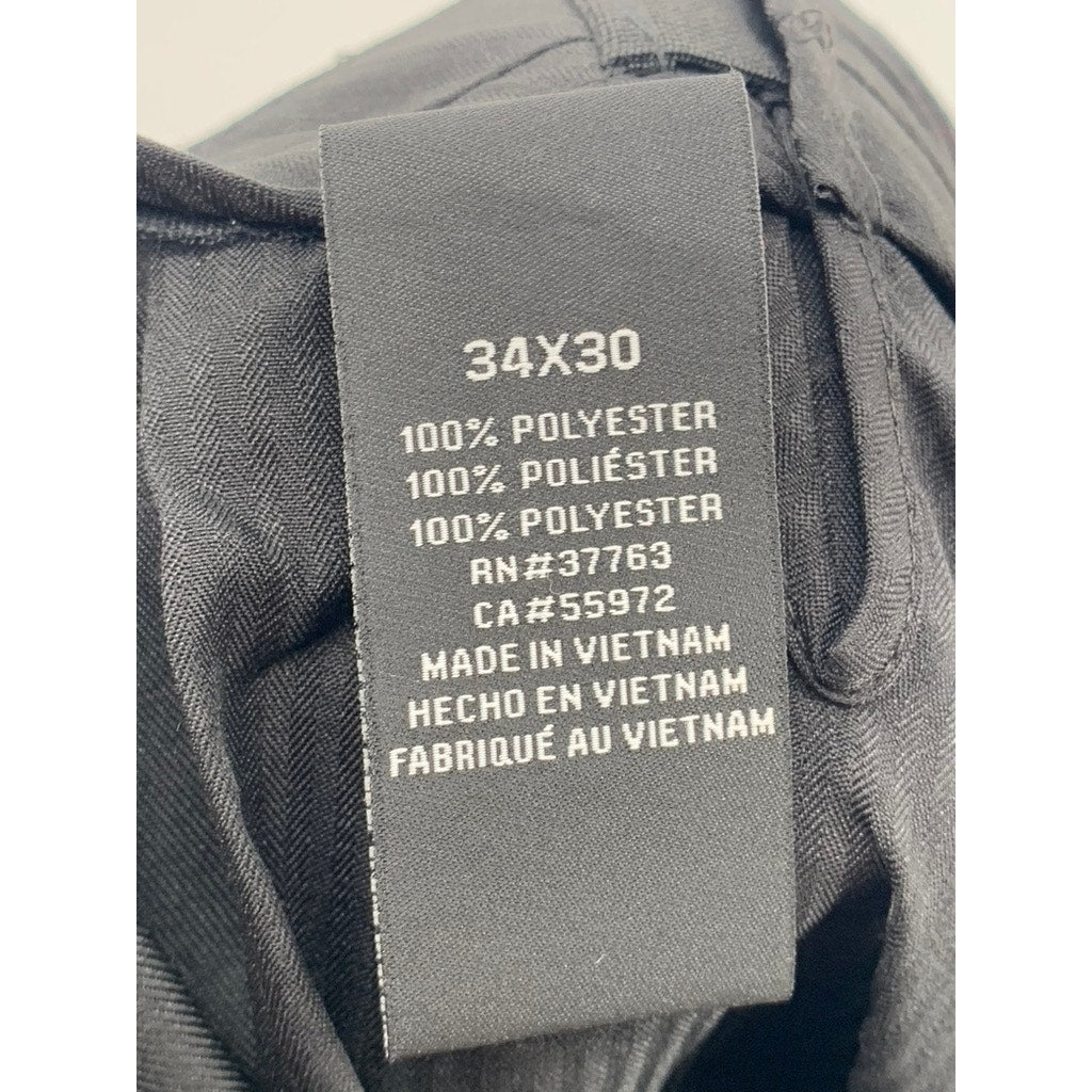 SAVANE Men's Black Solid Straight Flat Front Pants SZ 34X30