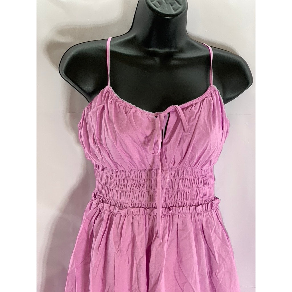 WAYF Women's Orchid Wisteria Smocked Tiered Adjustable Strap Midi Dress SZ M