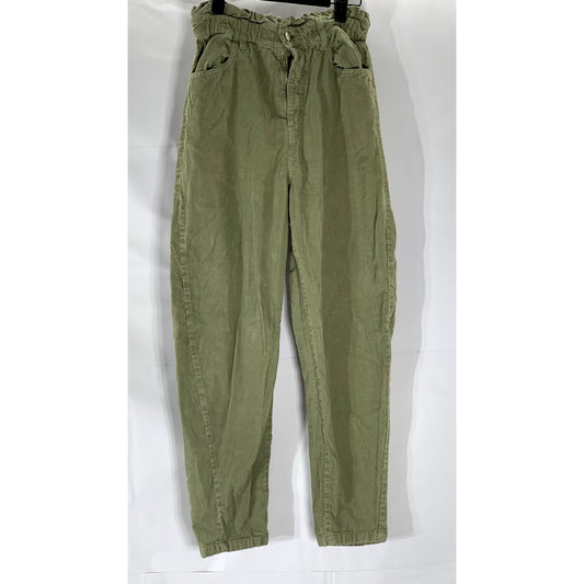 ZARA Women’s Olive Green Corduroy Ruffle-Waist Jogger Pant SZ 12