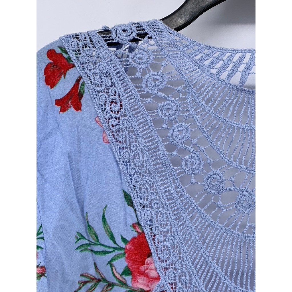 TIME & TRU Women's Blue Floral Open Front Cardigan SZ OS