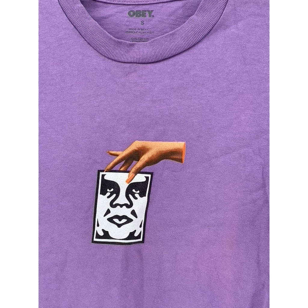 OBEY Women's Lavender Graphic Crewneck Short Sleeve Top SZ S