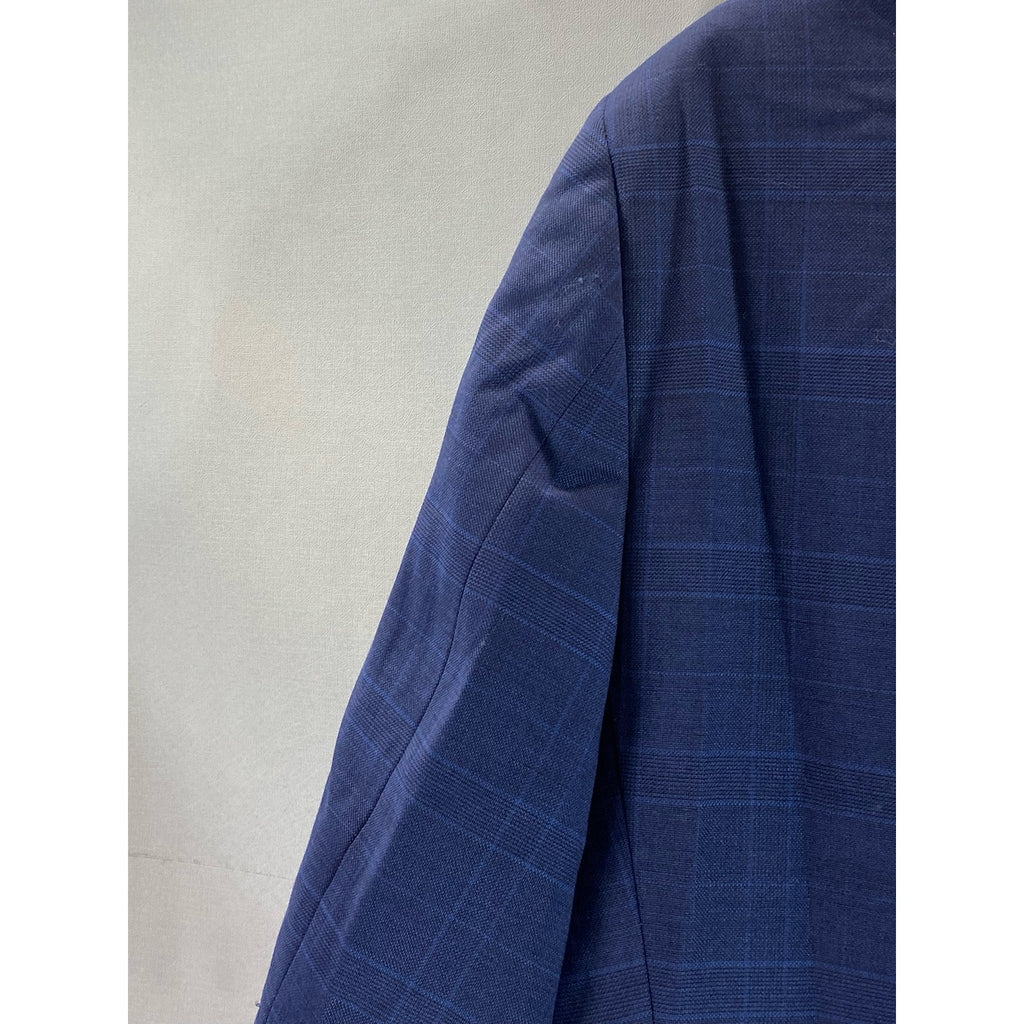 TOMMY HILFGER Men's Blue Plaid Wool-Blend Two-Button Short Blazer SZ 40S