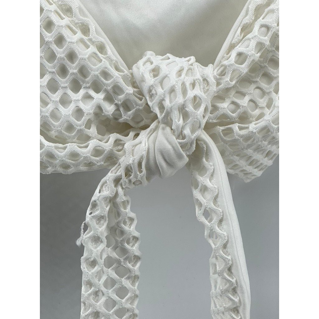 IRIS Women's White Mesh Long Sleeve Tie-Knot Cropped Top SZ S
