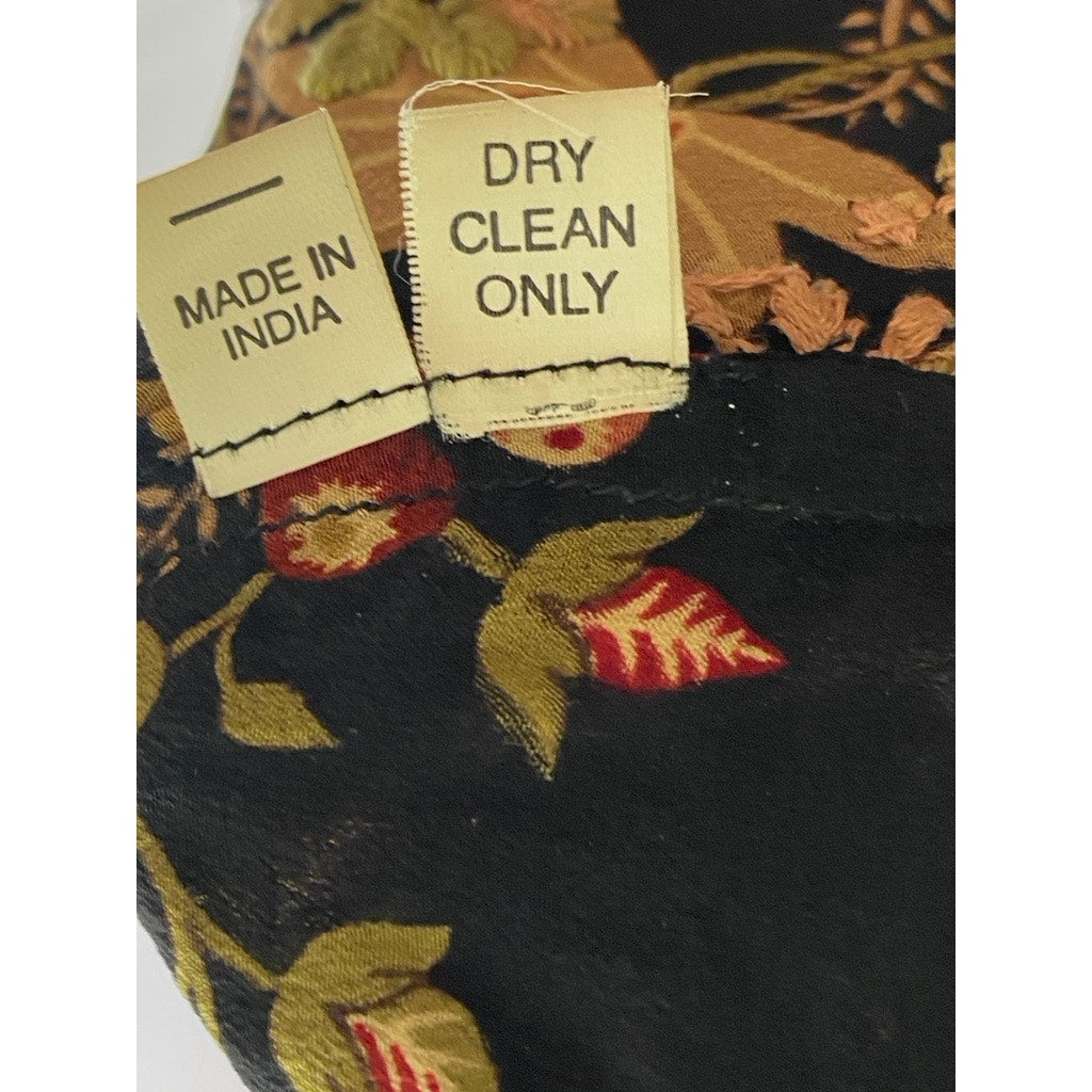 UNBRANDED Women's Black Embroidered Floral Print V-Neck Silk Mini Dress SZ M