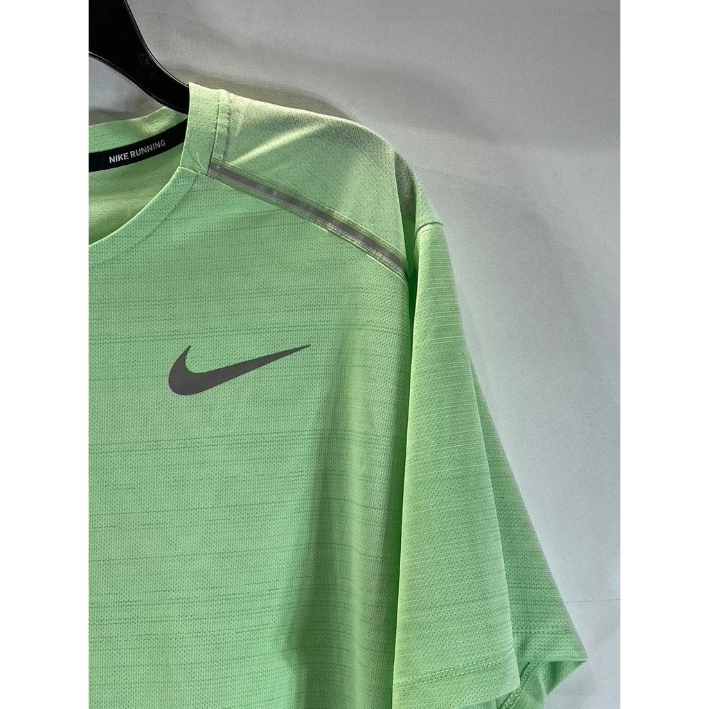 NIKE Running Men's Bright Green Rise 365 Perforated Dri-Fit T-Shirt SZ XL