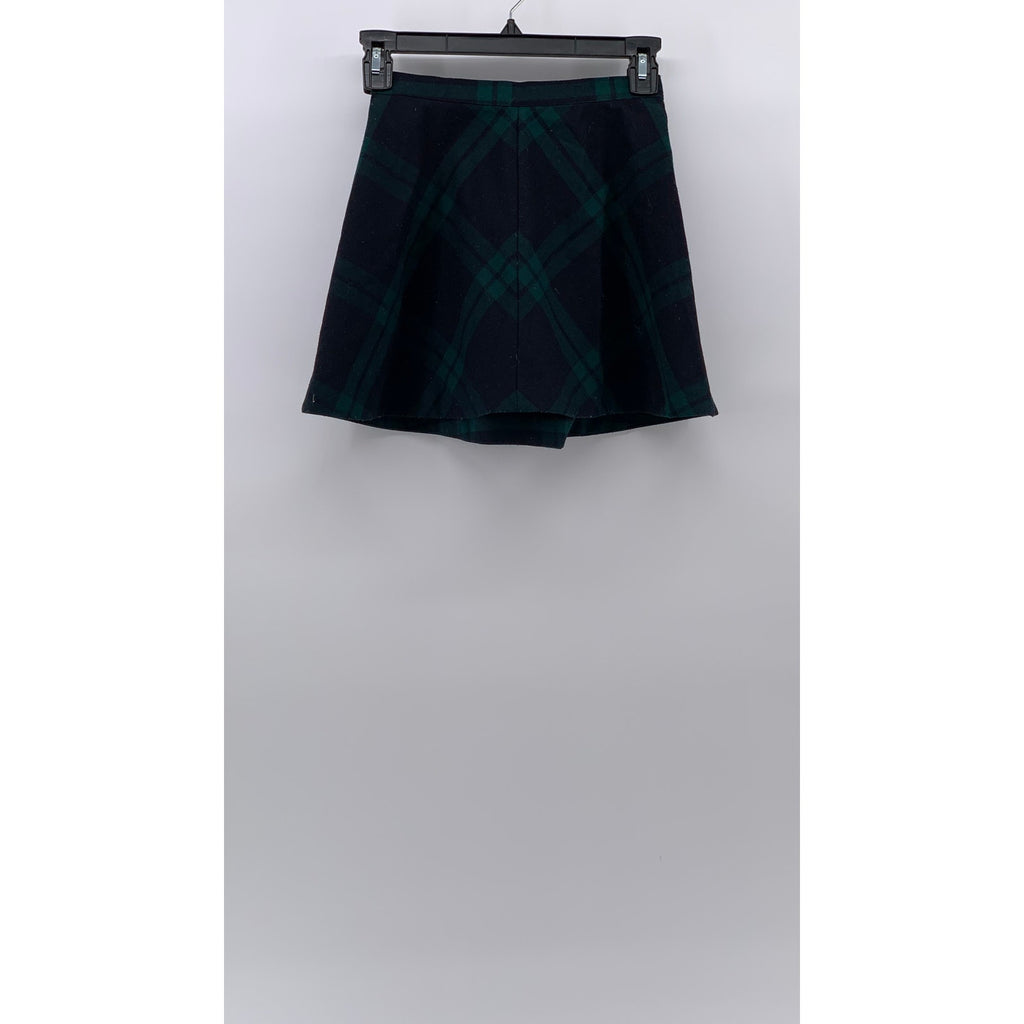 SILENCE & NOISE Women's Black-Green Plaid Pleated A-Line Mini Skirt SZ XS