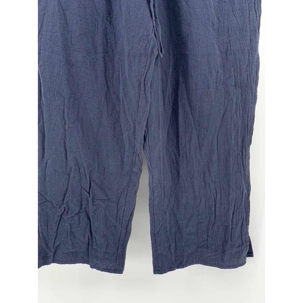 SHEIN Women's Navy Solid Cotton Straight-Leg Relaxed Fit Pants SZ M