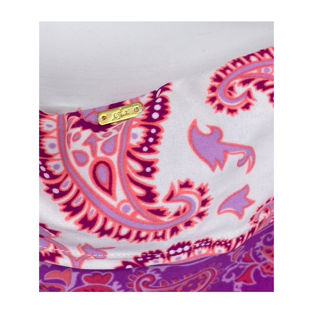 SOFIA By VIX Women's Pink-WhIte Paisley Side-Tie Bikini Bottom SZ L