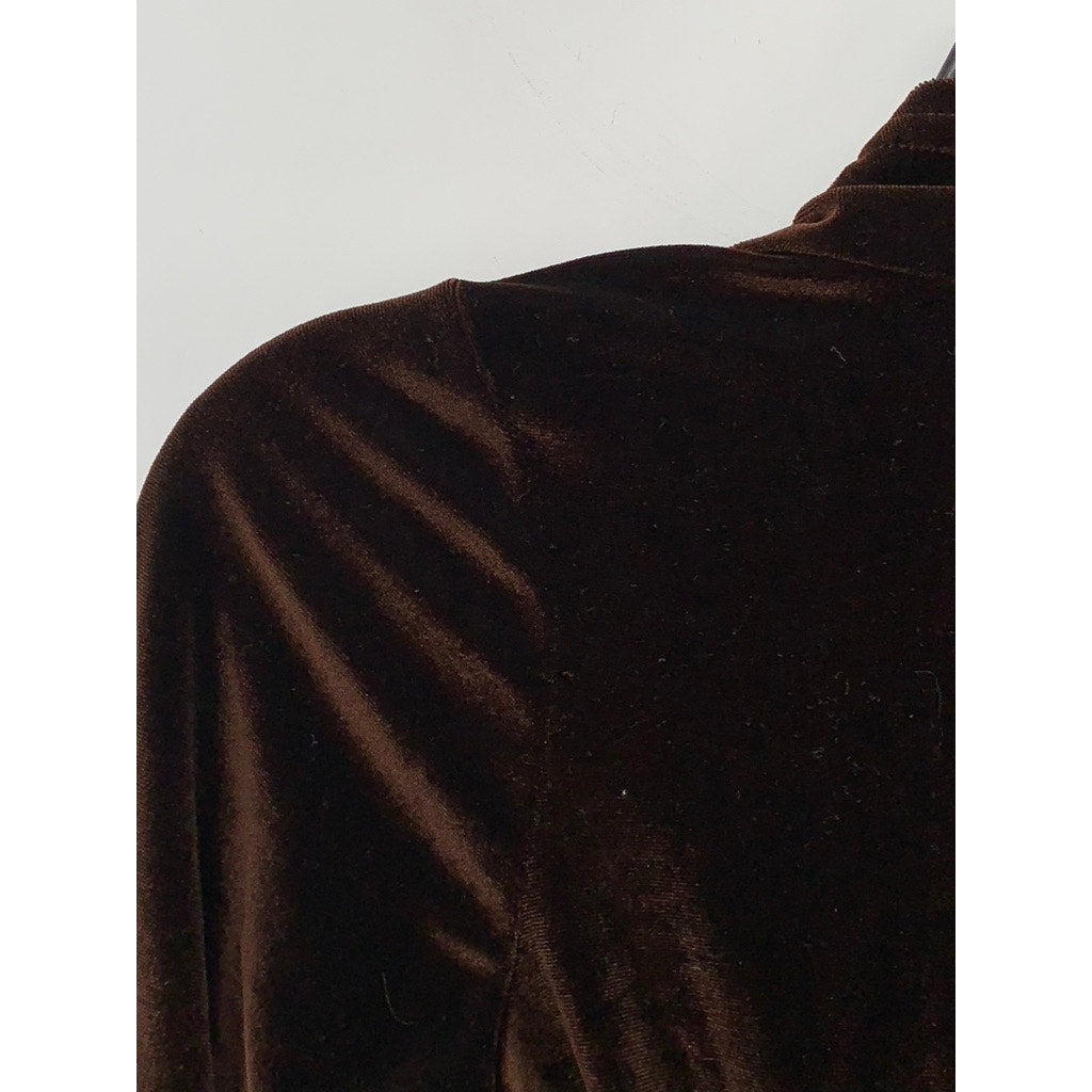 PEACHES N' CREAM Women's Brown Velvet Open-Front Back Cinched Sweater SZ XS