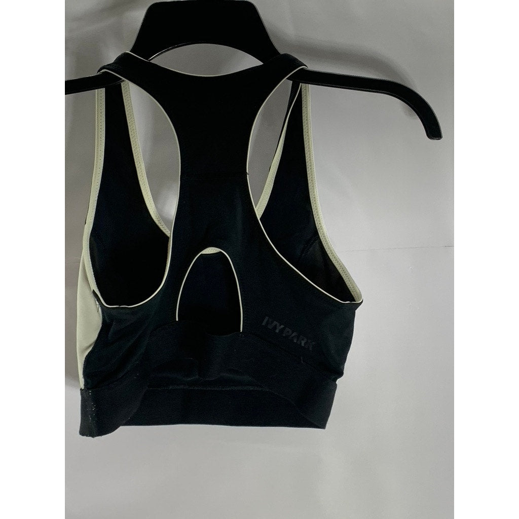 IVY PARK Women's Cream/Black Scoop-Neck Racerback Sport Bra SZ S
