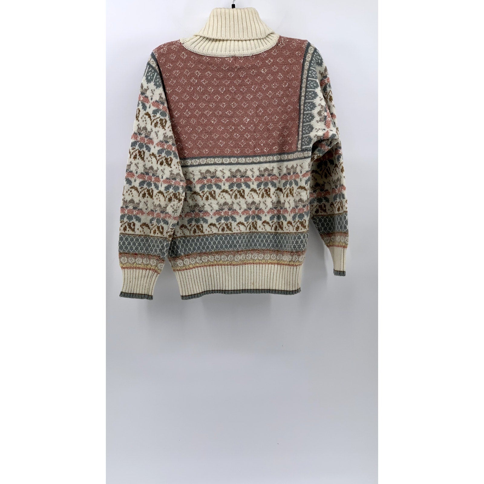 DISTINCTION Women's Beige-Pink Printed Knit Long Sleeve Turtleneck Sweater SZ S