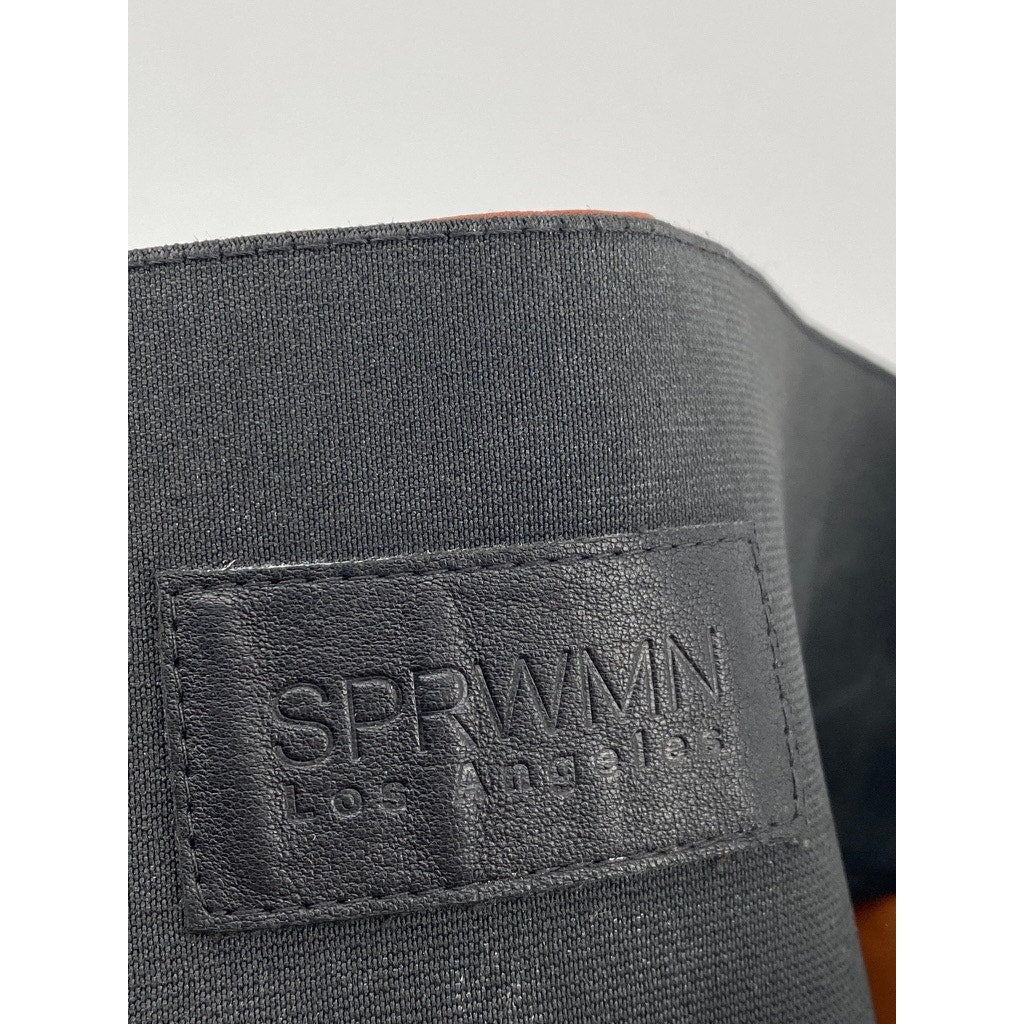 SPRWMN Women's Cognac-White Athletic Striped Capri Leather Leggings SZ S