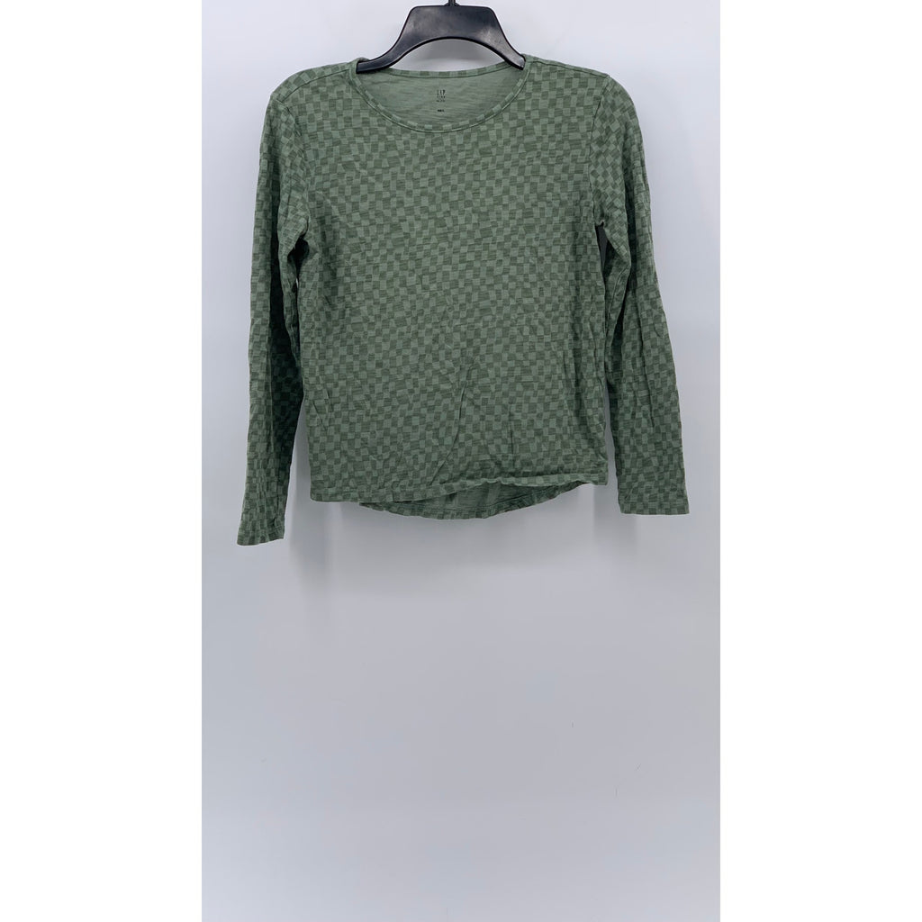 GAP KIDS Girl’s Green Checkered Crewneck Long Sleeve Pullover Top SZ XL
