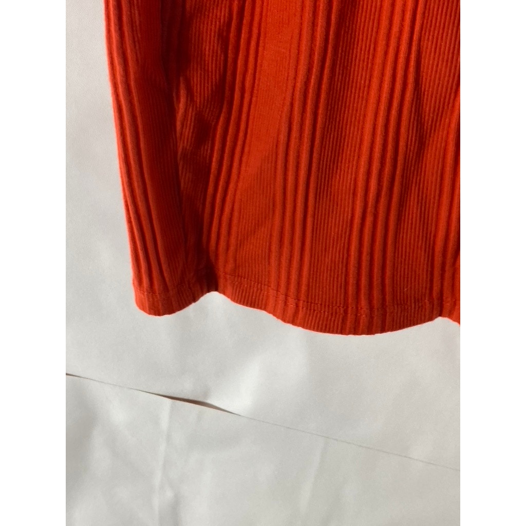 ZARA Women's Orange Rib Knit Crewneck Cap Short Sleeve Mini A-Line Dress SZ M
