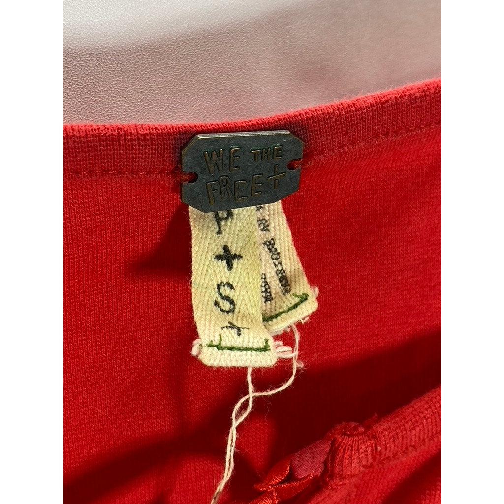 WE THE FREE Women's Red Jacqui Lace-Up Long Sleeve Round-Hem Top SZ S