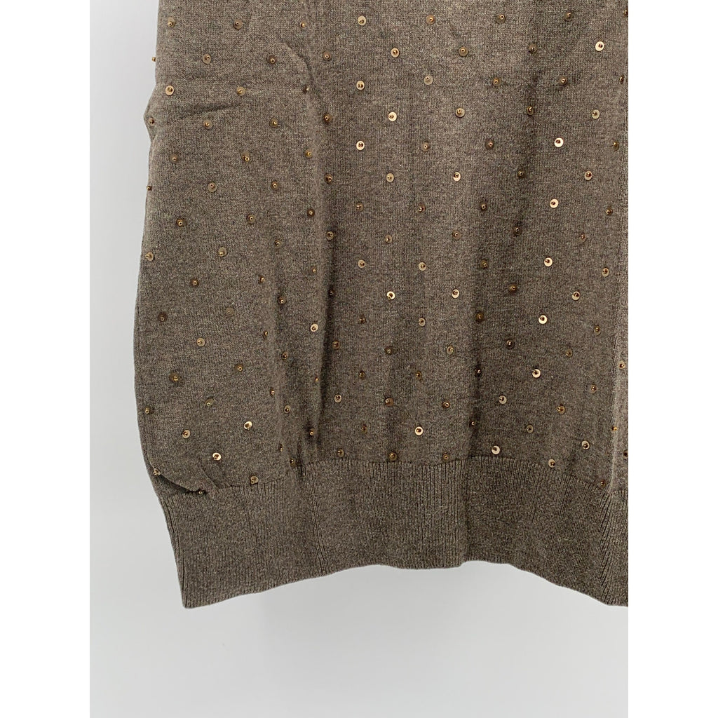 BANANA REPUBLIC Women’s Brown Knit Scoop-Neck Sequin Embellished Tank Top SZ M