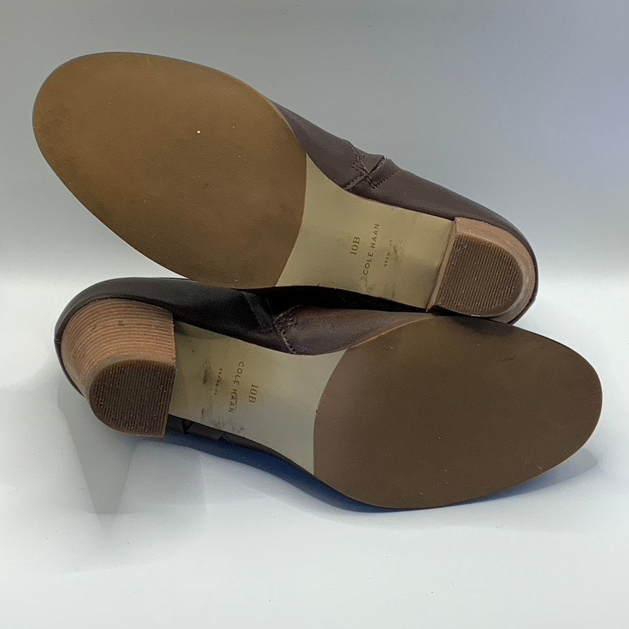 COLE HAAN Women's Brown Leather Calixta Round-Toe Side-Zipper Bootie SZ 10