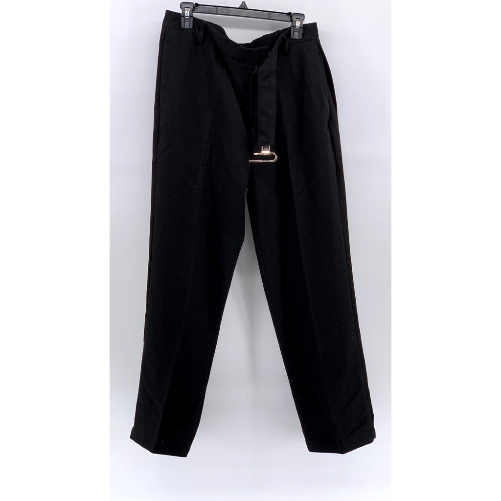 UNBRANDED Men's Black Ribbed Lock Buckle Straight-Leg Pant SZ L