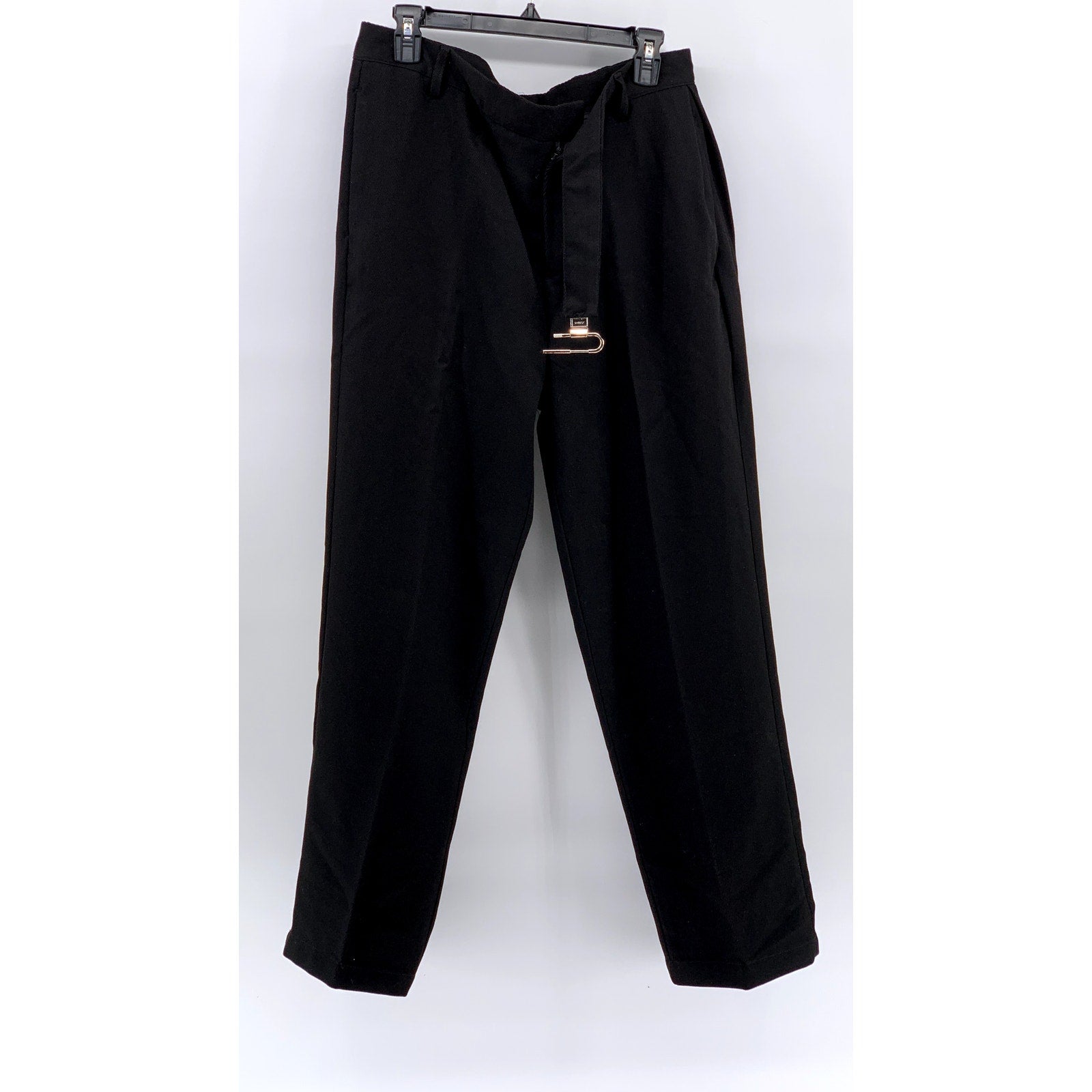 UNBRANDED Men's Black Ribbed Lock Buckle Straight-Leg Pant SZ L