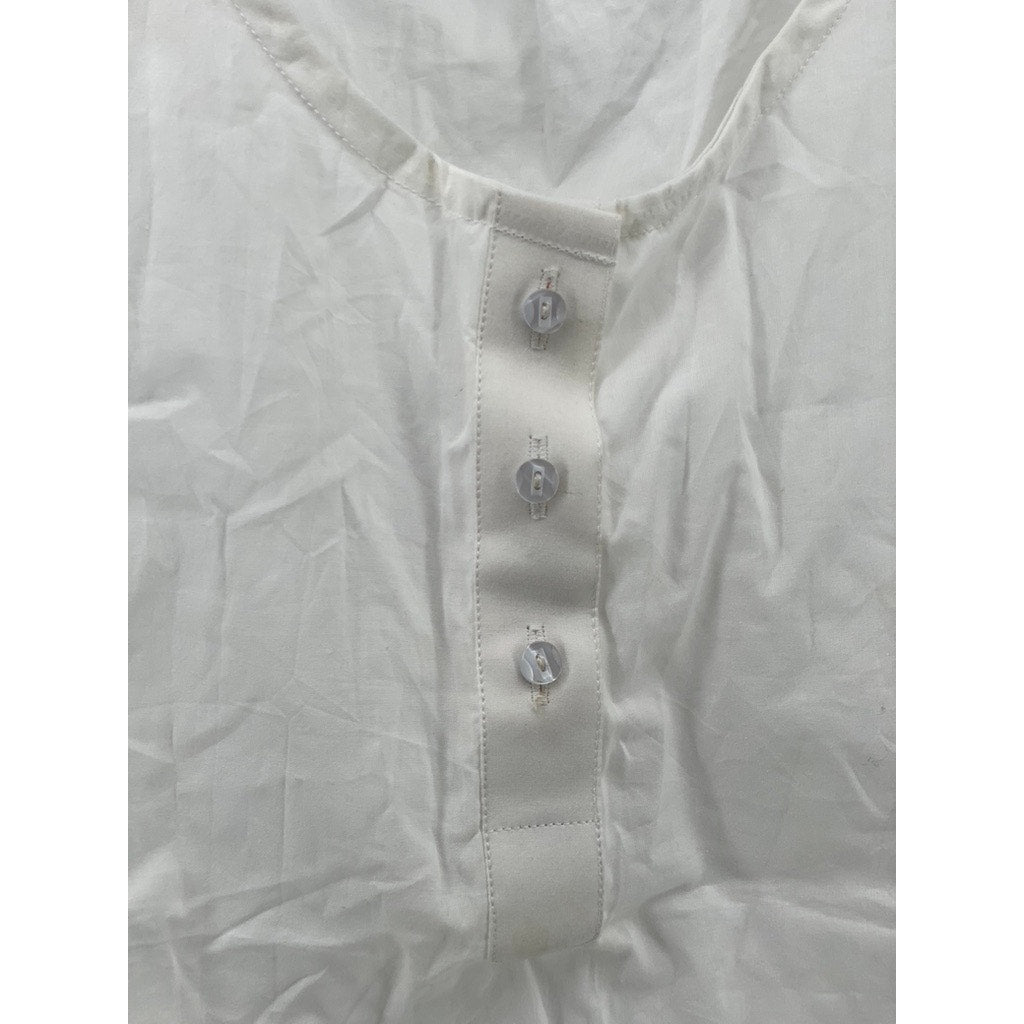UNBRANDED Women's White Crewneck Sleeveless Eyelet Floral Trim Top SZ S