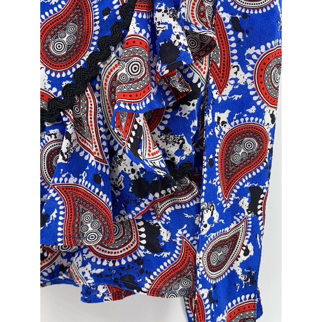 DODO BAR OR Women's Blue-Red Silk Paisley Printed Mini Skirt SZ 40(USS)