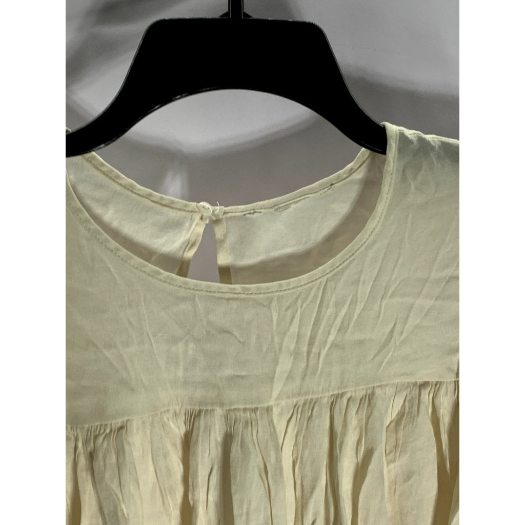 H&M Women's Beige Crewneck Long Tie Sleeve Back Keyhole Top SZ M