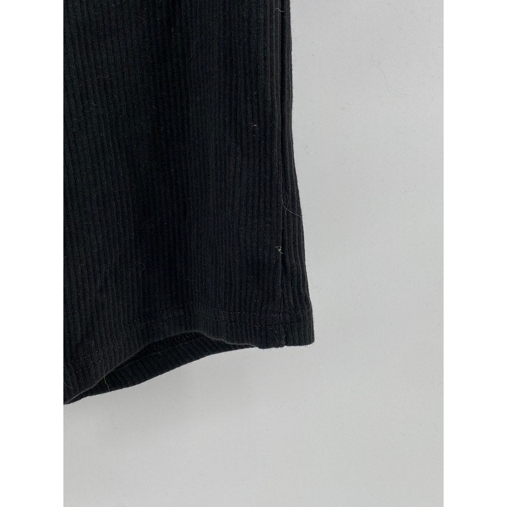 J.CREW Women's Vintage Black Ribbed Elbow Sleeve Henley Top SZ L