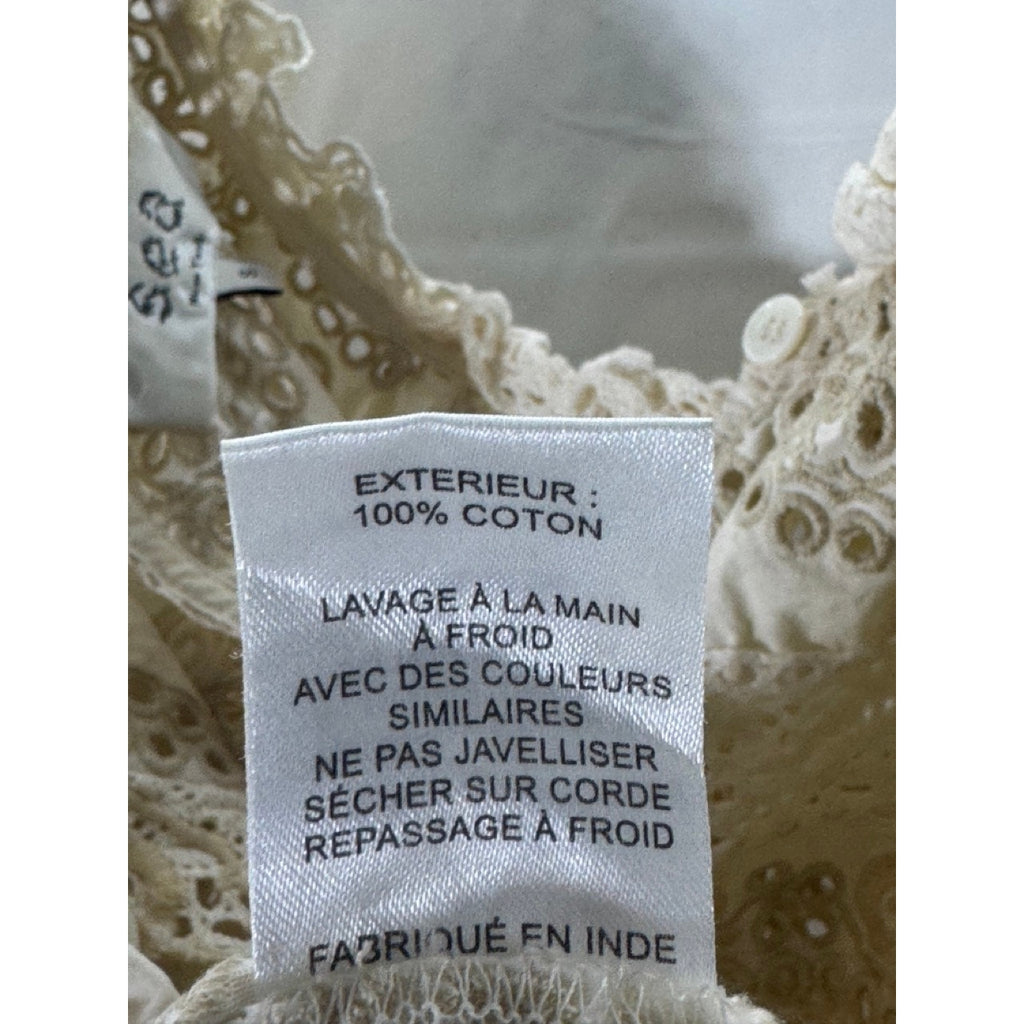 SEA NEW YORK Women's Beige/Cream Evie Eyelet Lace Flutter Short Sleeve Top SZ S