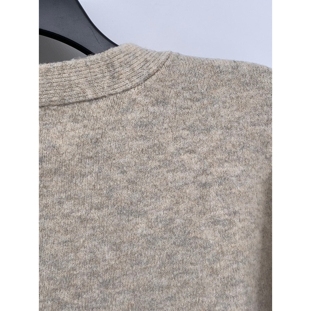 OAT NEW YORK Women's Beige V-Neck Button-Down Long Sleeve Sweater SZ L