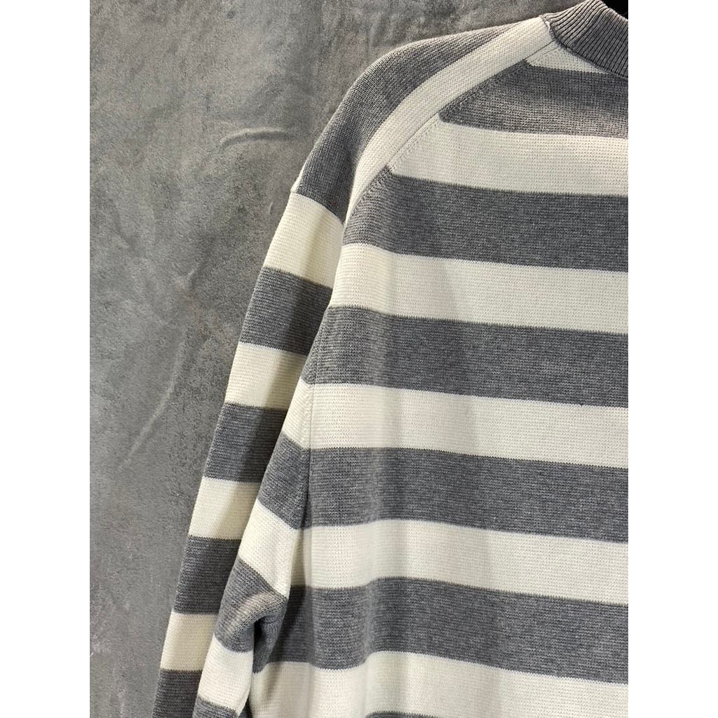 COS Men's Cream/Gray Striped Regular-Fit Crewneck Pullover Sweater SZ L