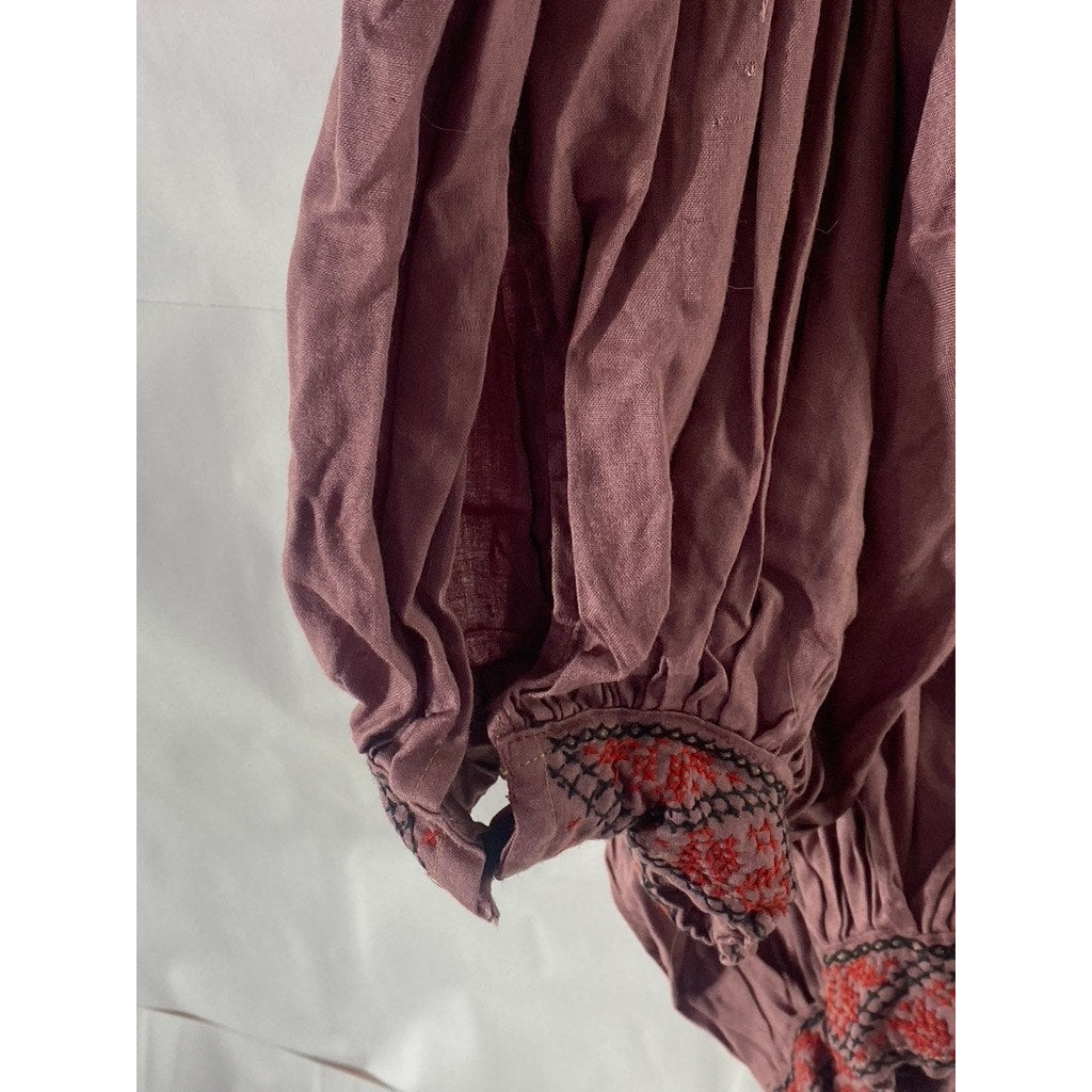 UNBRANDED Women's Rusty Pink Embroidered Side-Button Harem Pant SZ M